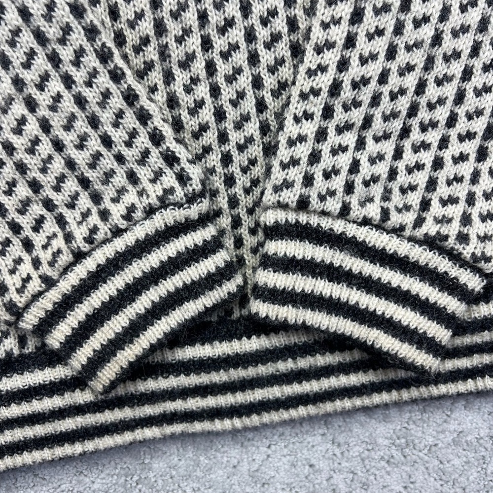 VINTAGE LL Bean Sweater Womens M White Black Birds Eye Wool Blend Made in Norway - Picture 7 of 15